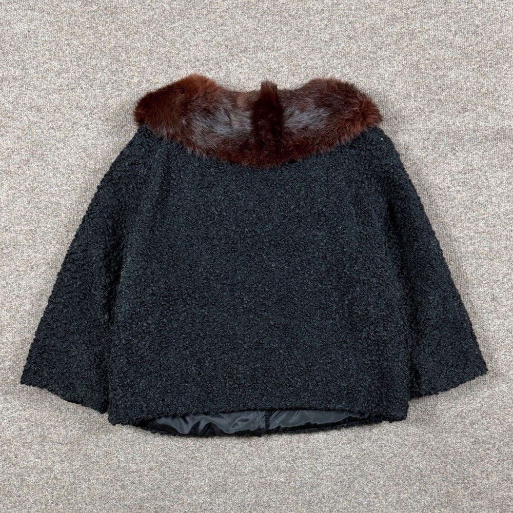 Vintage Black Persian Lamb Short Button Front Jacket Women’s M/L Mink Fur Collar - Picture 2 of 9